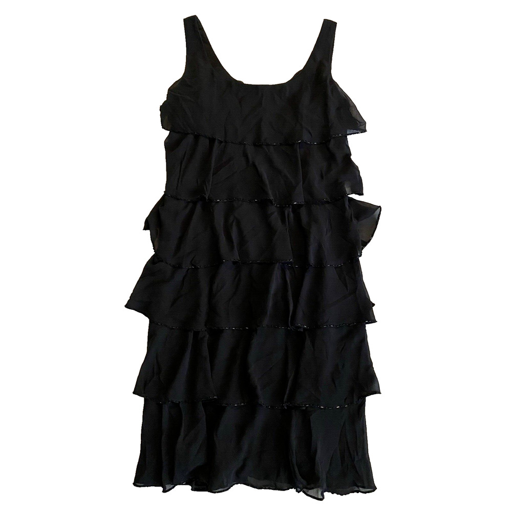 Vtg Petra Formal Dress Size 10 Black Ruffles Sequins Whimsigoth Fairy Flapper